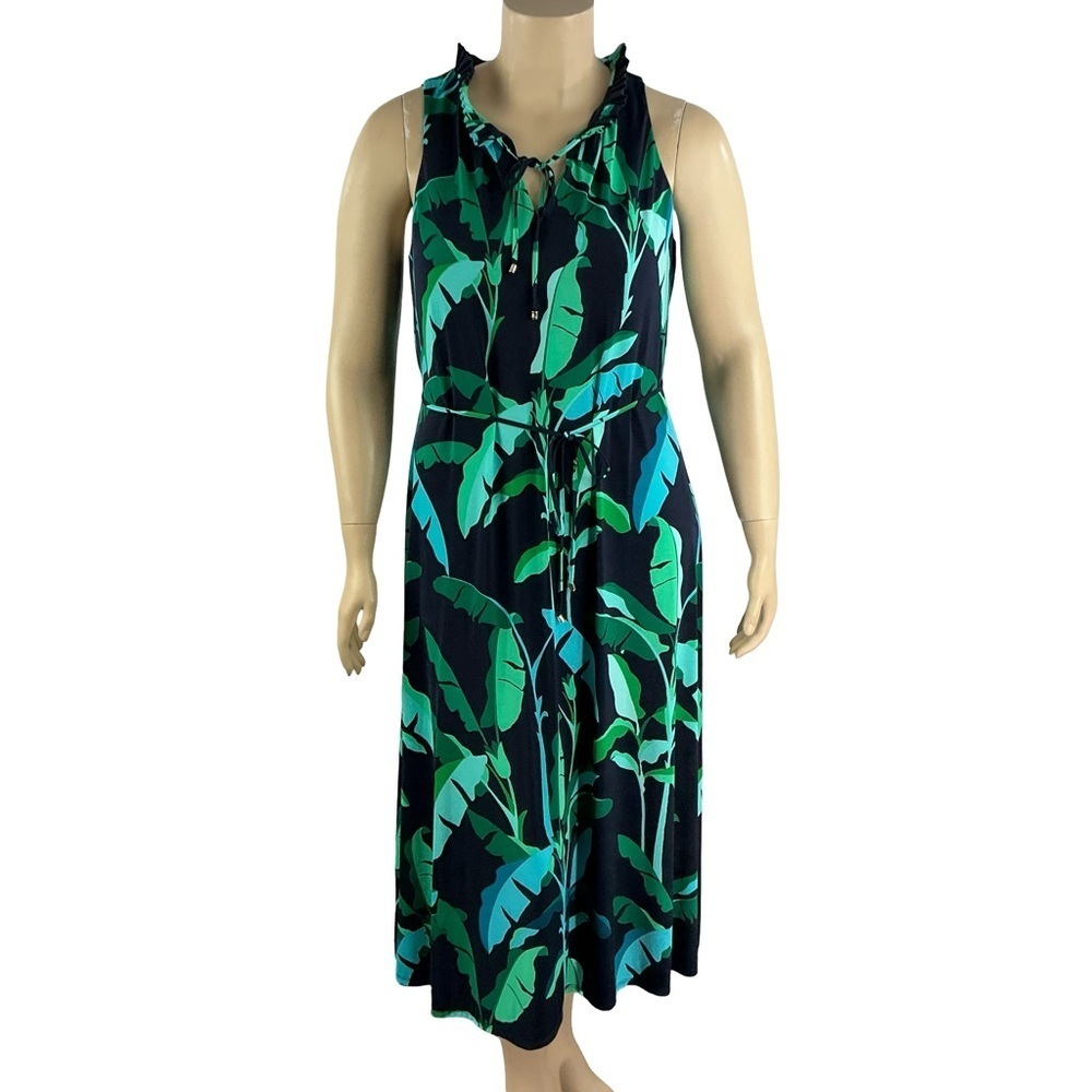 Tommy Hilfiger Tropical Leaf Maxi Dress Blue Multicolor Size 14